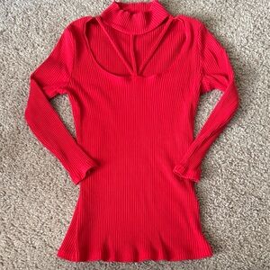 Boston Proper Red Ribbed Long Sleeve Top